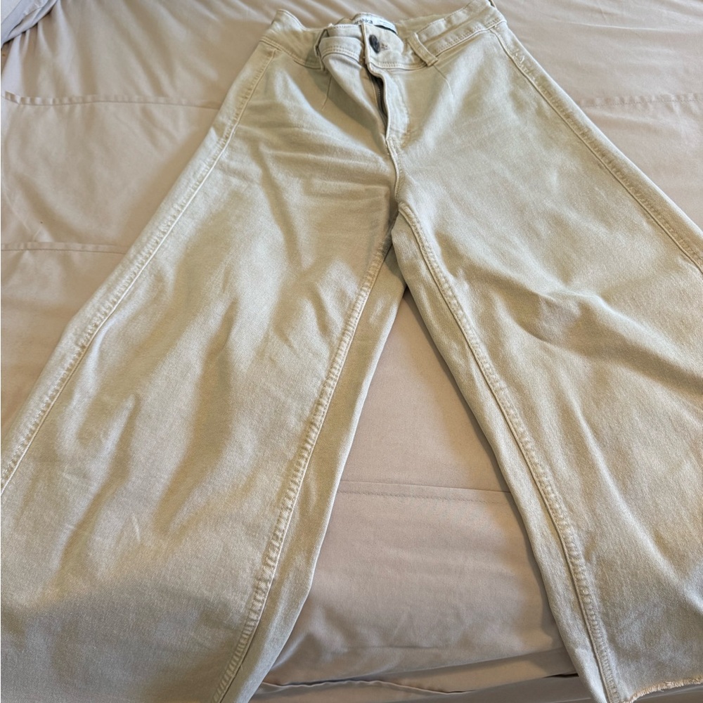 Bershka Stylish Beige Wide-Leg Pants